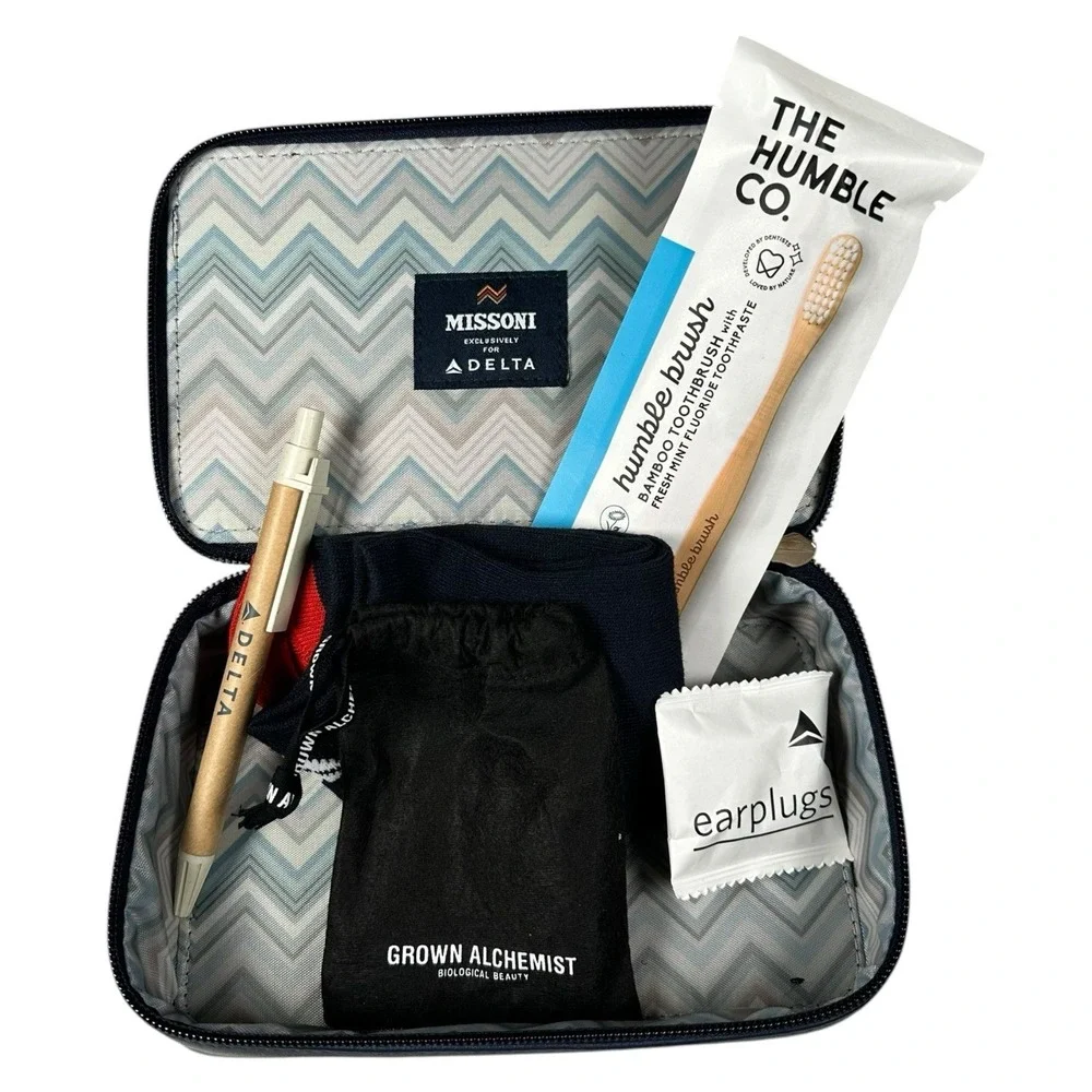 Delta One Missoni Amenity Kit Lot 2 Navy Travel Case First Class 1 Sealed 1 Open
